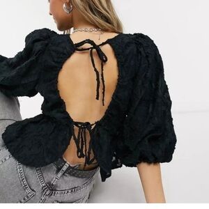 Free People Black Open-Back Blouse size Small